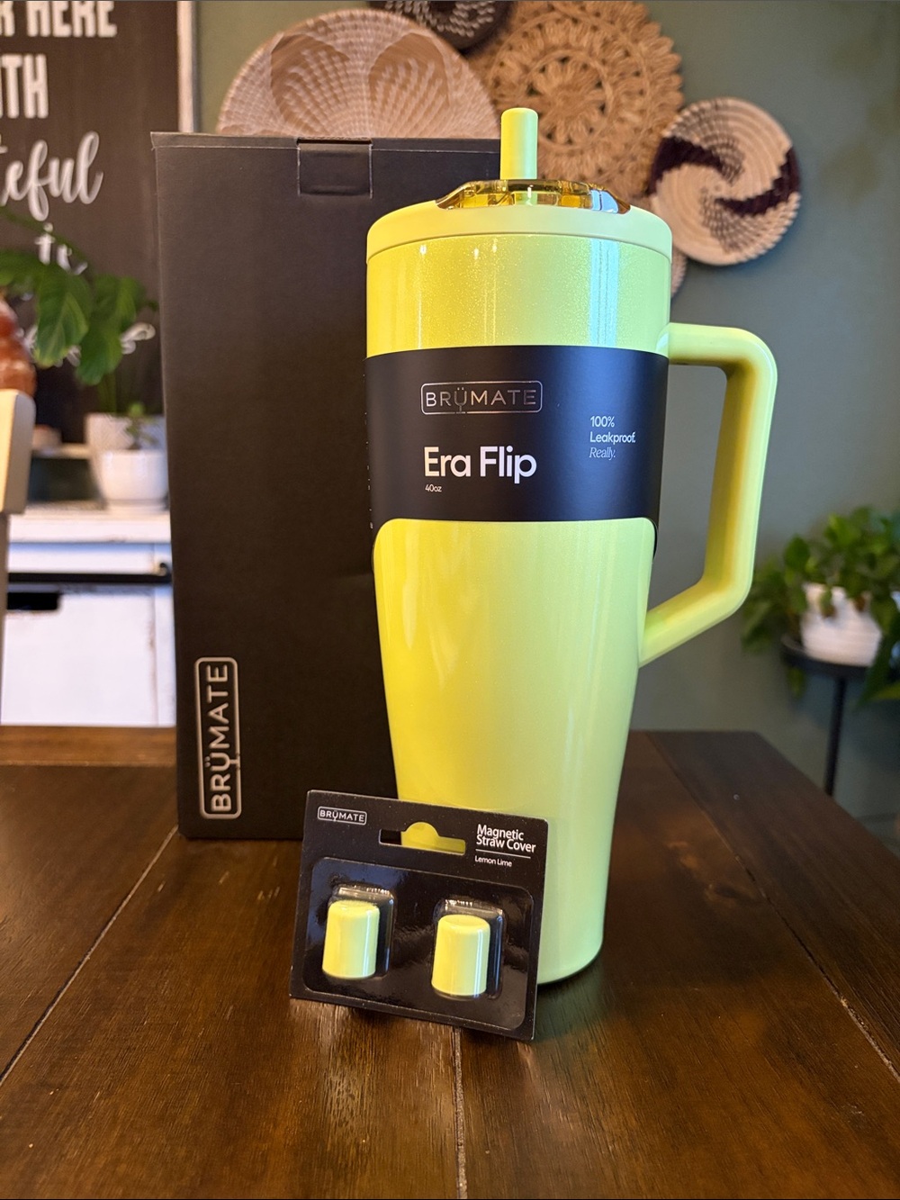 BruMate Era Flip 40oz in Lemon Lime with straw covers! New! Limited Edition!!